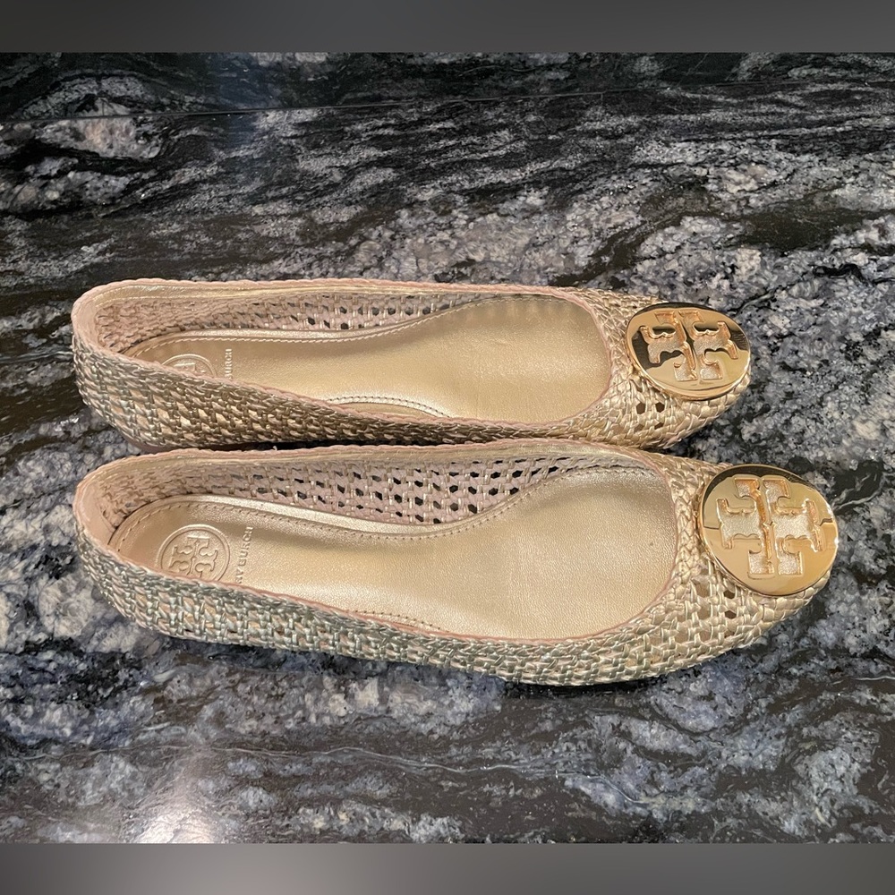 Tory Burch Gold Woven Ballet Flats - Picture 3 of 4